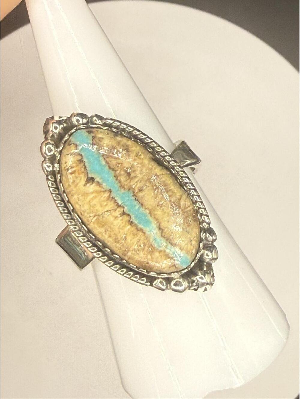 Royston Ribbon Turquoise Adjustable Sterling Silver Ring